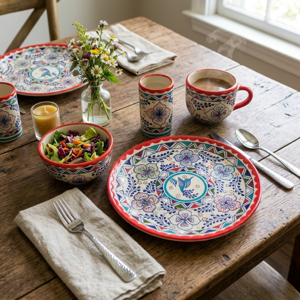Handmade multicolor talavera potery stoneware pottery and decor from mexico