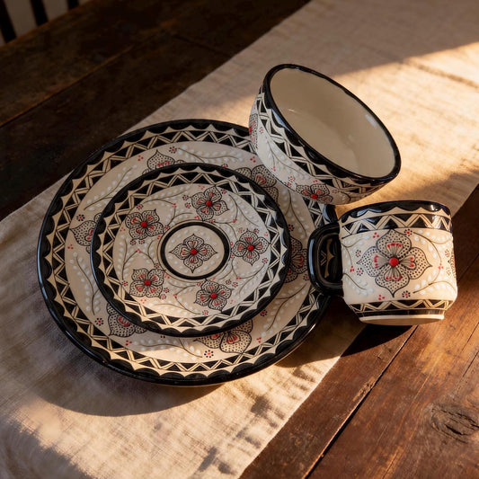 Stoneware Ceramic Dinnerware Set: Handamade 4 Piece