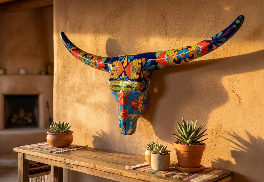 Large Talavera Longhorn Skull Wall Decor