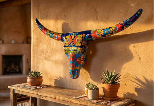 Large Talavera Longhorn Skull Wall Decor