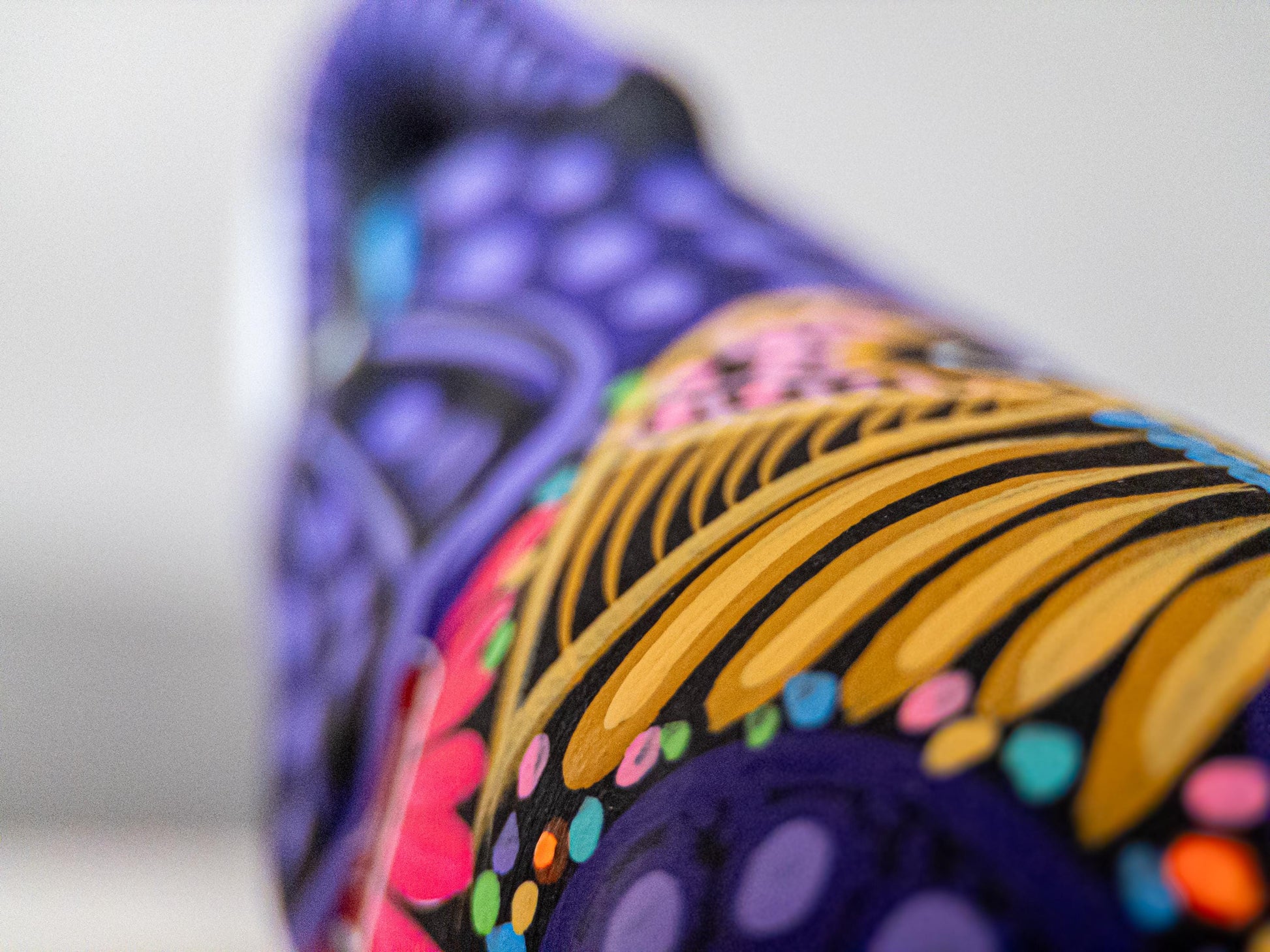 Hand-painted elephant alebrije figurine in vibrant colors, handmade in Guanajuato Mexico