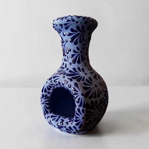 Talavera candle holder with traditional hand-painted Mexican design