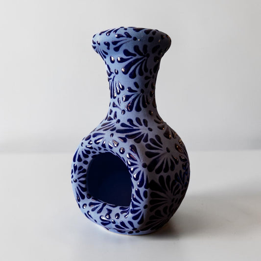 Talavera candle holder with traditional hand-painted Mexican design