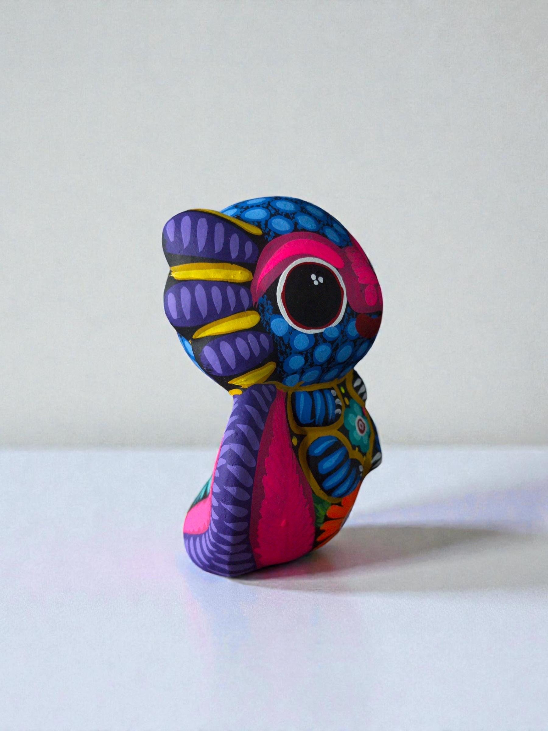 Blue axolotl alebrije, handpainted clay Mexican folk art sculpture