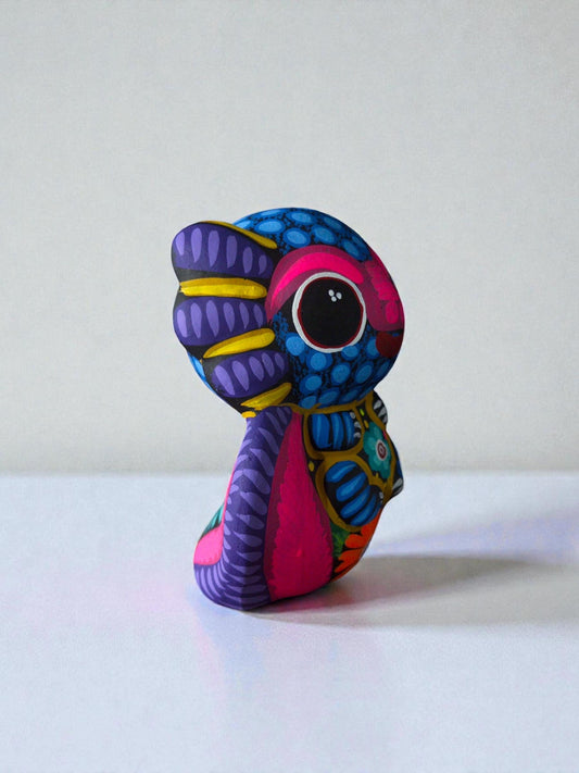 Blue axolotl alebrije, handpainted clay Mexican folk art sculpture