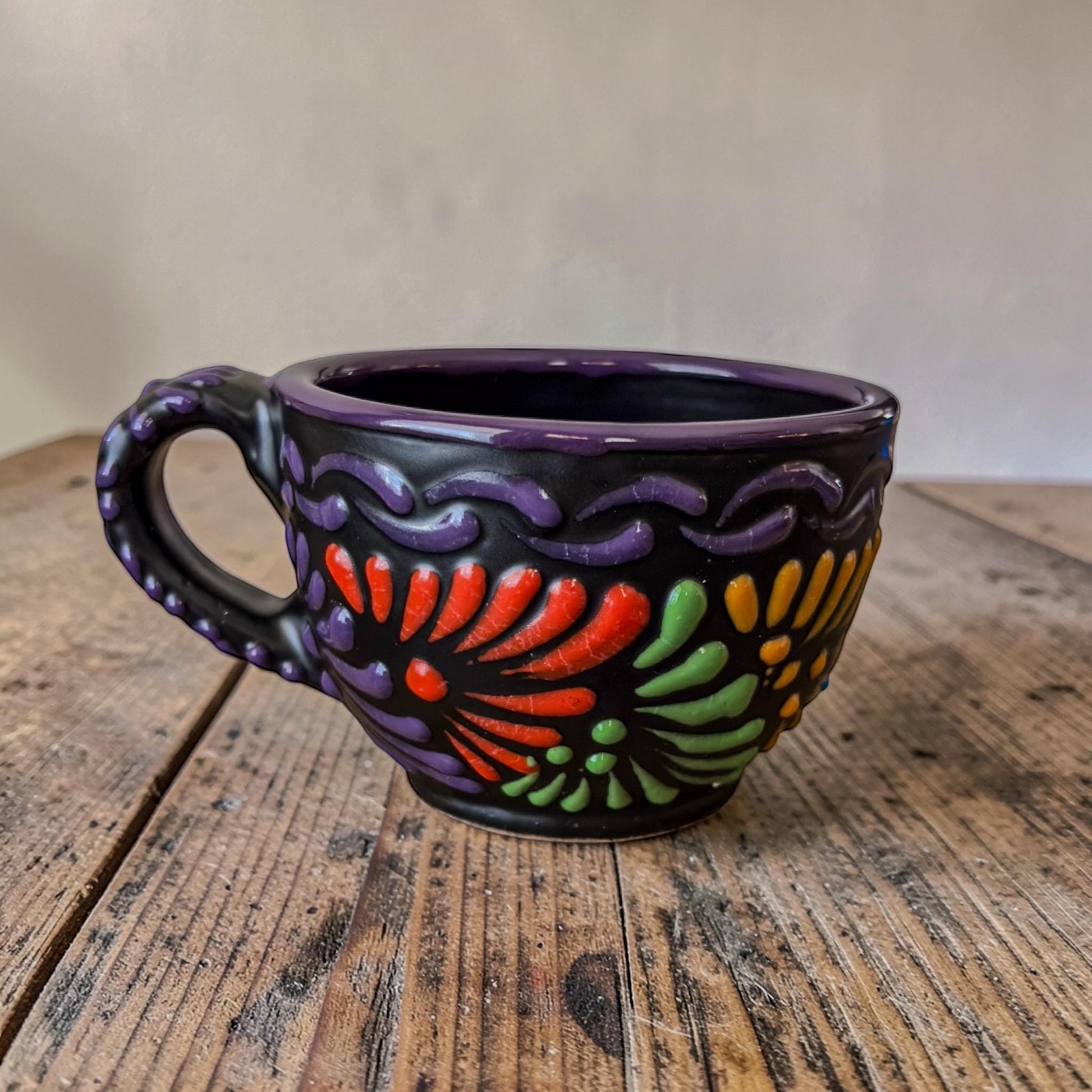 Brown Talavera coffee mug 10 oz handmade Mexican pottery