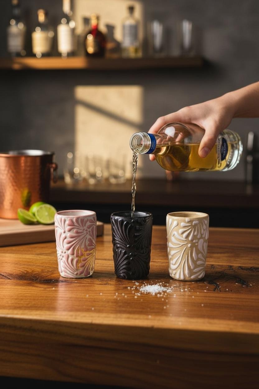 Handmade Talavera Shot glasses with a floral design