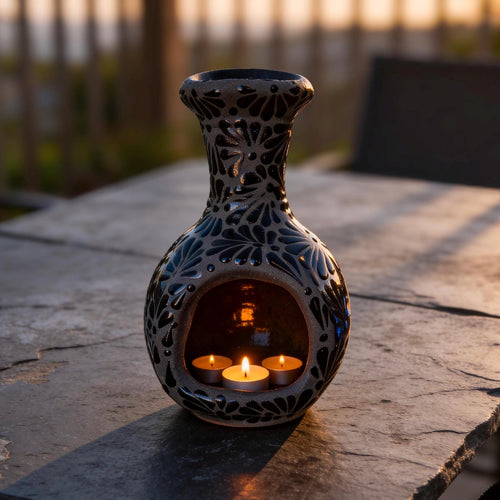 Hand-painted Talavera incense holder and candle holder, handmade Mexican pottery