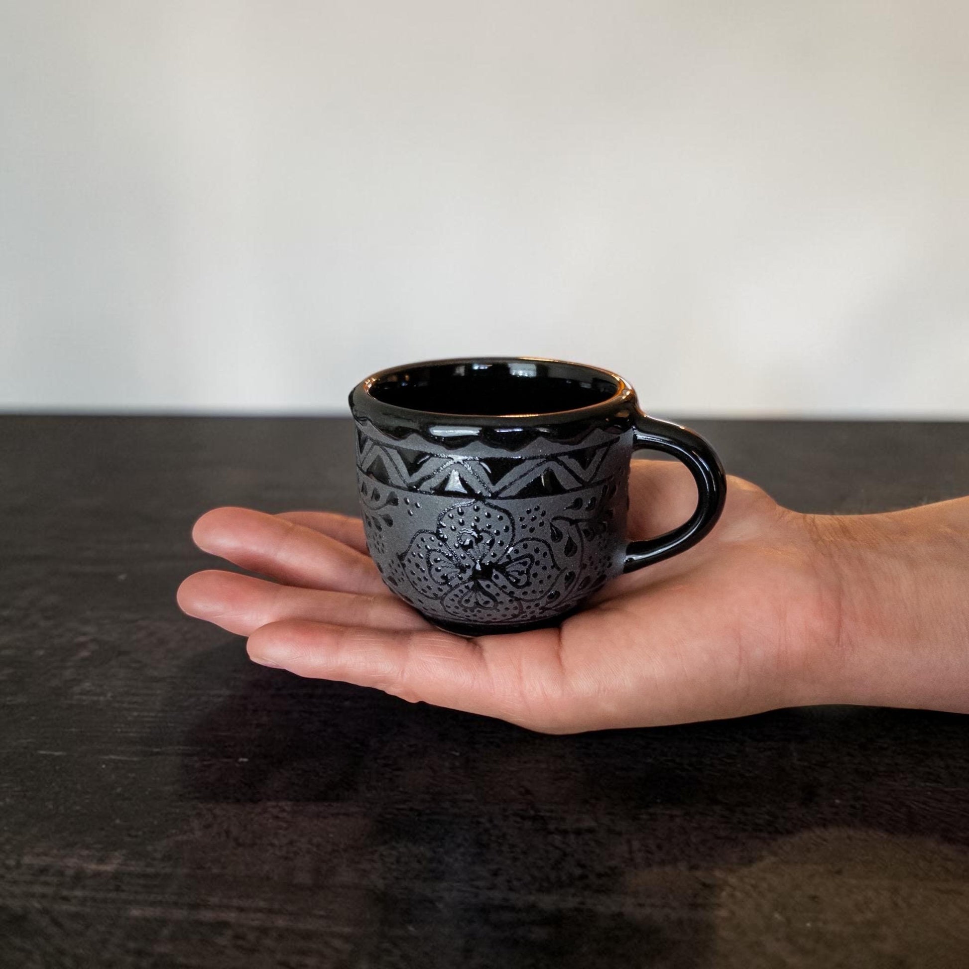 Black mini mug espresso cup side view