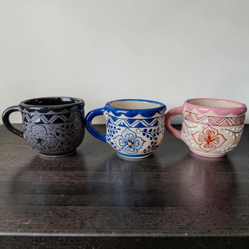 Black ceramic espresso cup pair