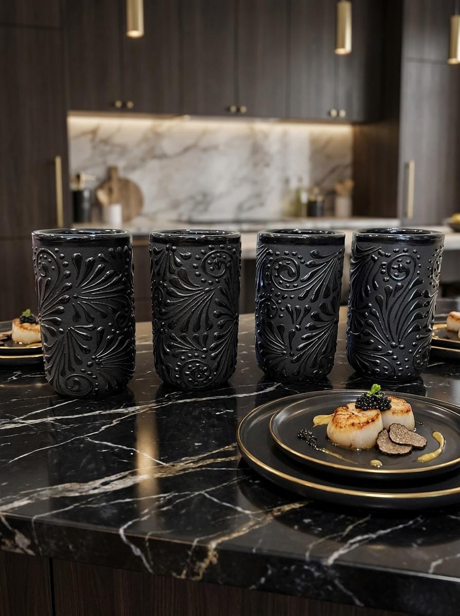 Black handmade Mexican pottery cup for water, juice, and cocktails
