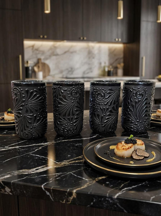 Black handmade Mexican pottery cup for water, juice, and cocktails