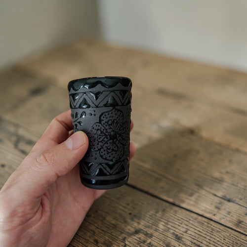 Black tequila decanter set glaze detail