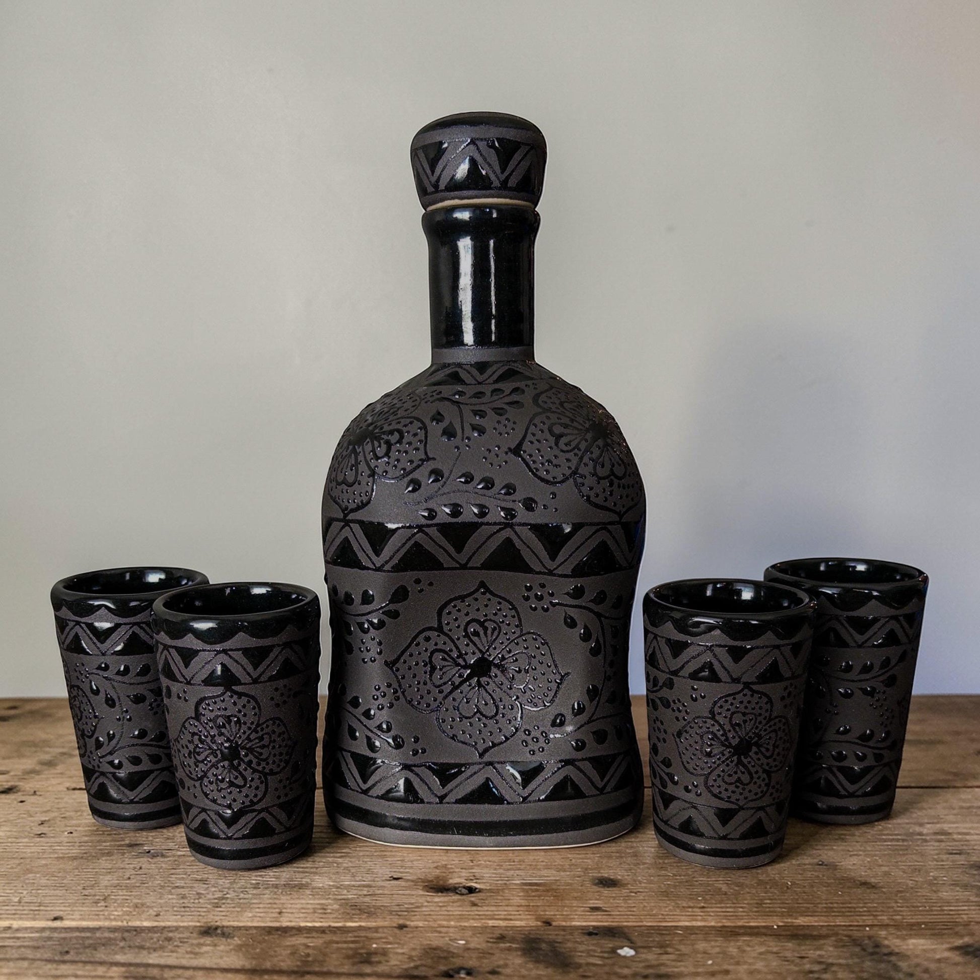 Handmade black decanter 35 oz home bar display