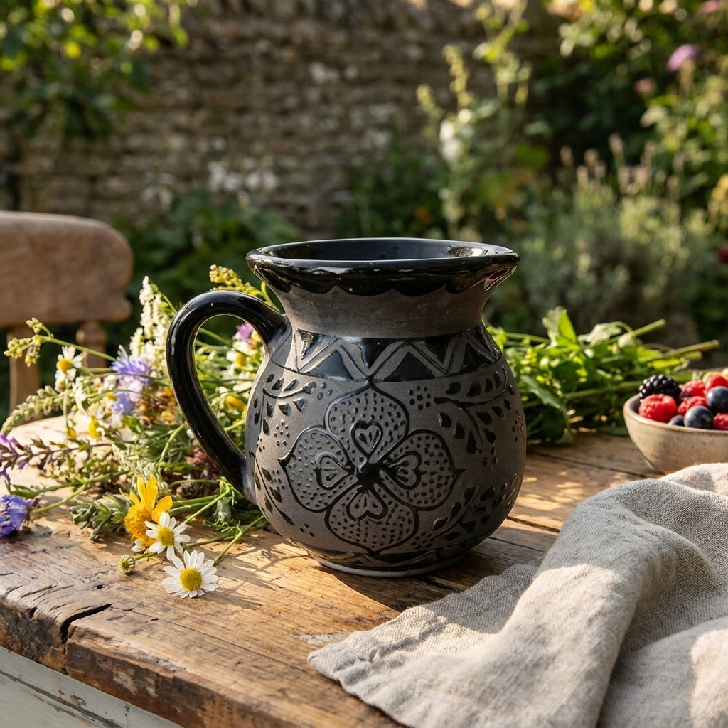 Black stoneware jarrito mug handmade, lead-free Mexican ceramic