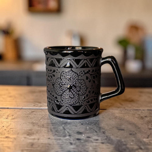 Black Stoneware Mug 12 oz - Handmade Mexican Pottery