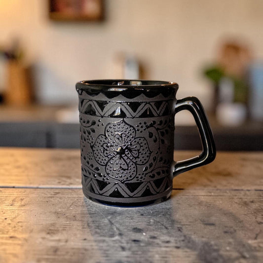 Black Stoneware Mug 12 oz - Handmade Mexican Pottery