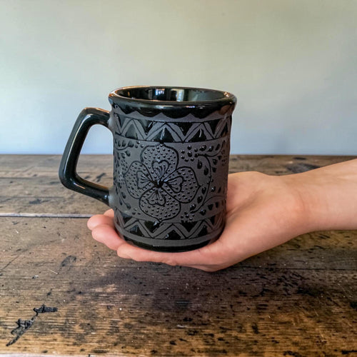 Black handmade stoneware coffee mug 12 oz
