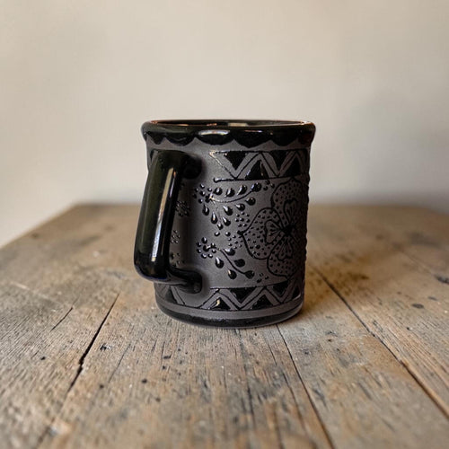 Black stoneware mug with handle - Mexican pottery