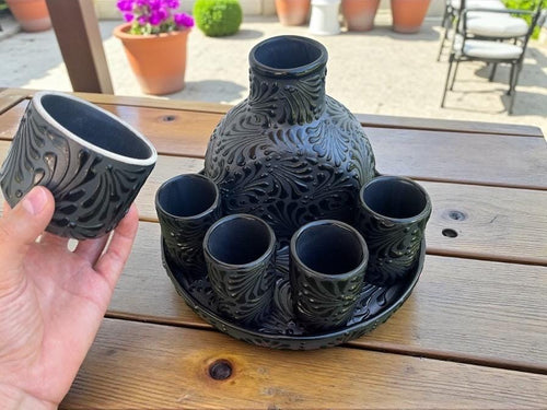 Handmade tequila decanter with stopper - Mexican pottery