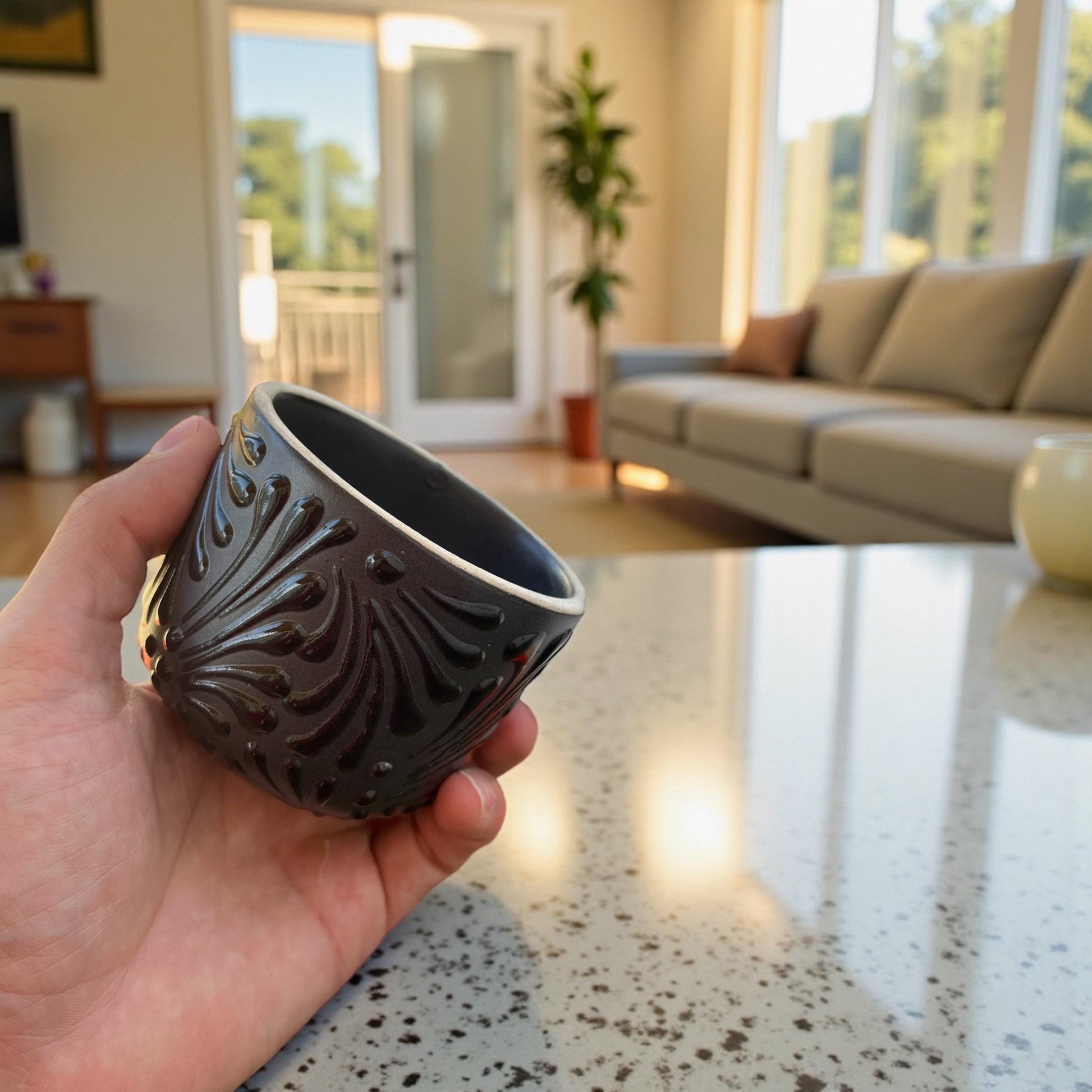 Black Talavera decanter set size comparison