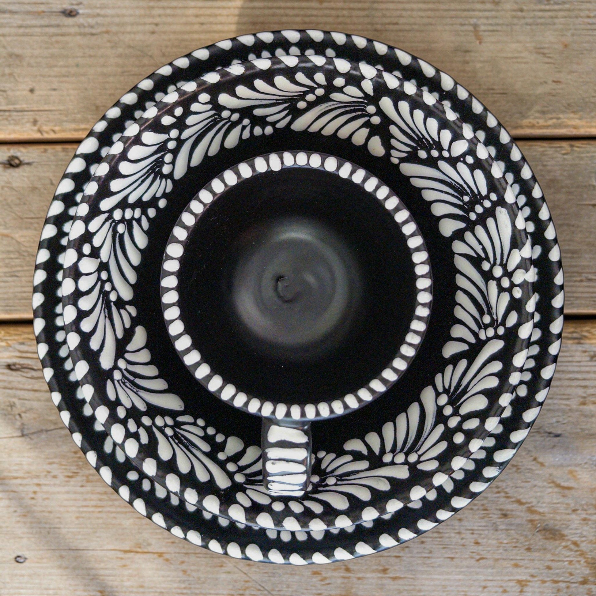 Black Talavera 3-piece dinnerware set handmade in Puebla Mexico