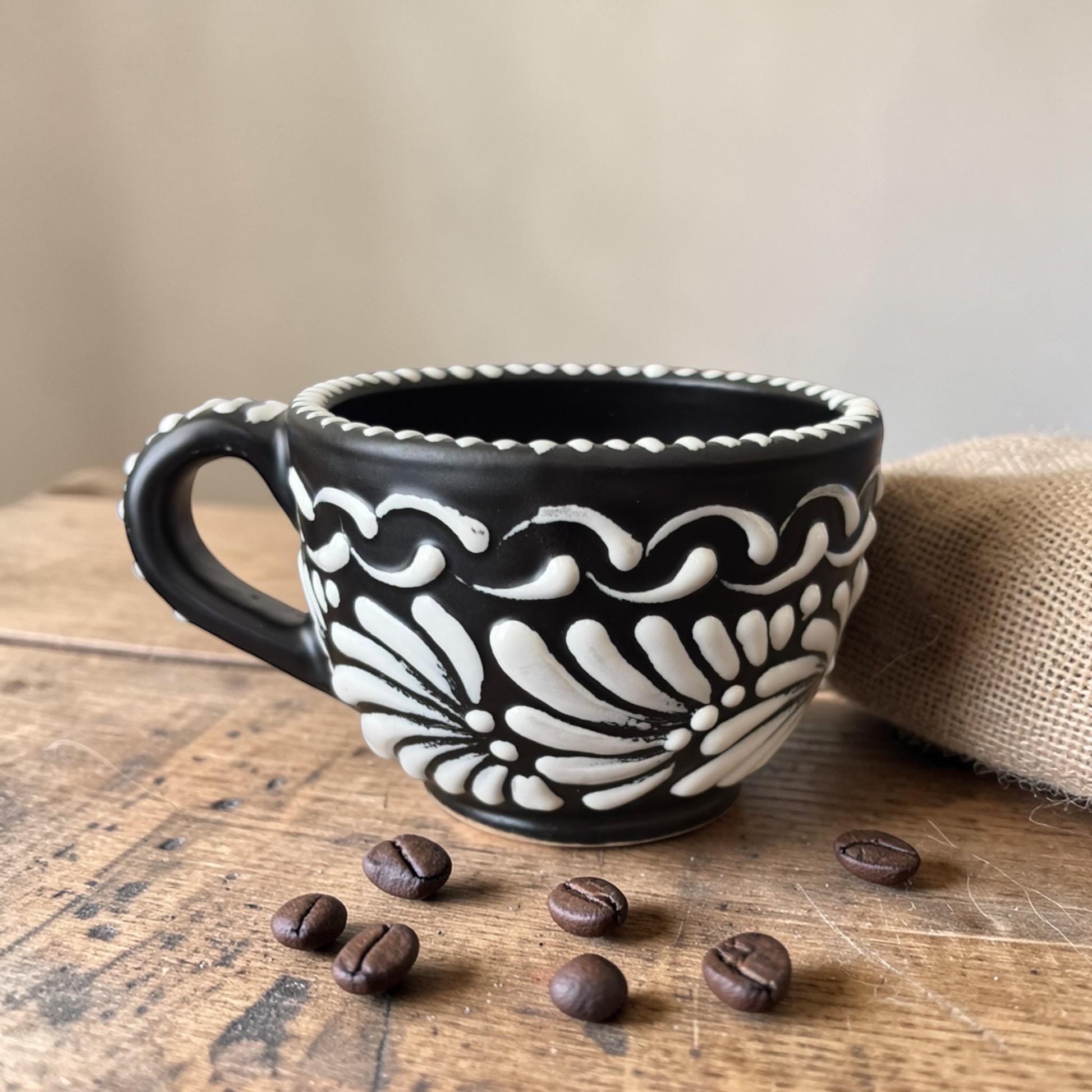 Black Talavera bowl handmade Mexican pottery