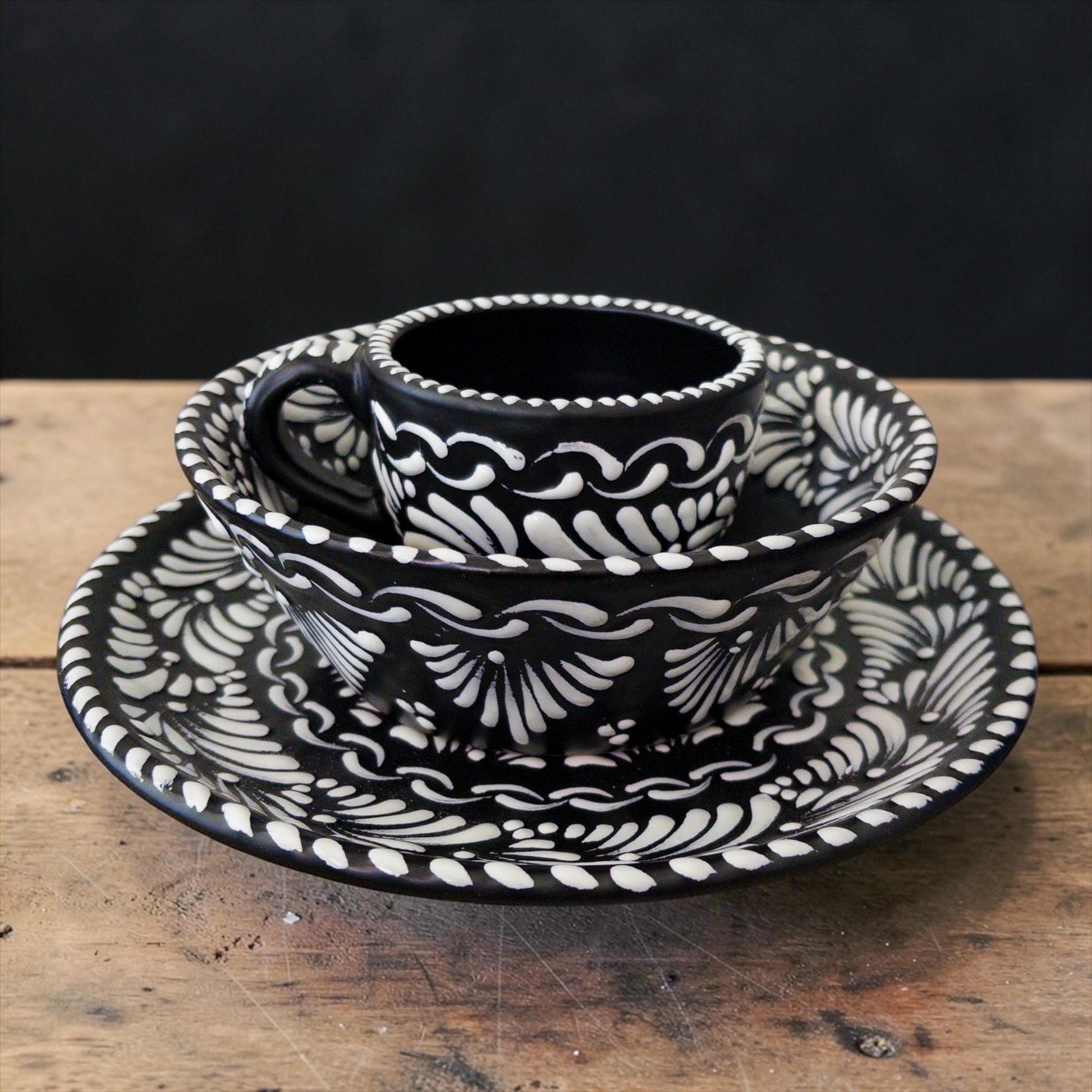 Black Talavera coffee mug hand-painted in Mexico