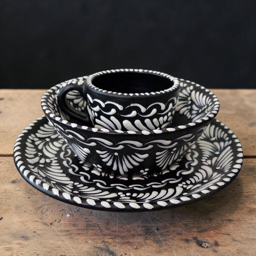 Black Talavera coffee mug hand-painted in Mexico