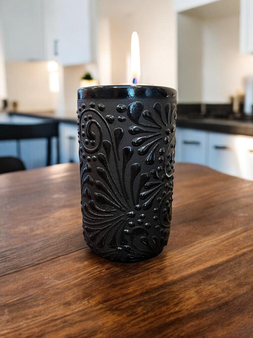 Black Mexican Talavera drinking cup, 15 oz handmade pottery