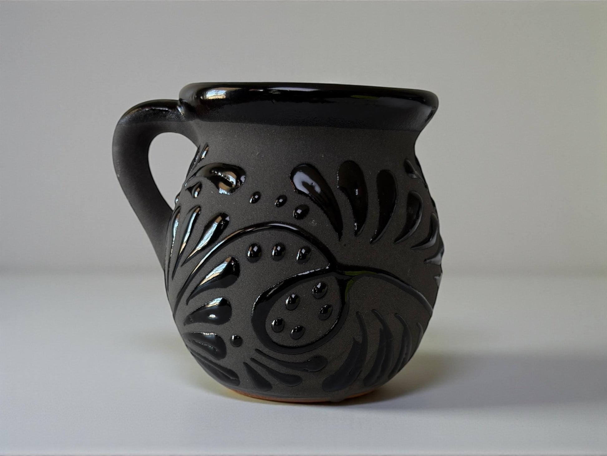 Black Talavera jarrito mugs set hand-painted in Mexico