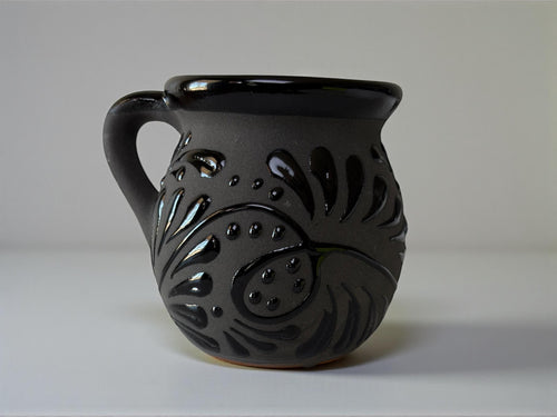 Black Talavera jarrito mugs set hand-painted in Mexico