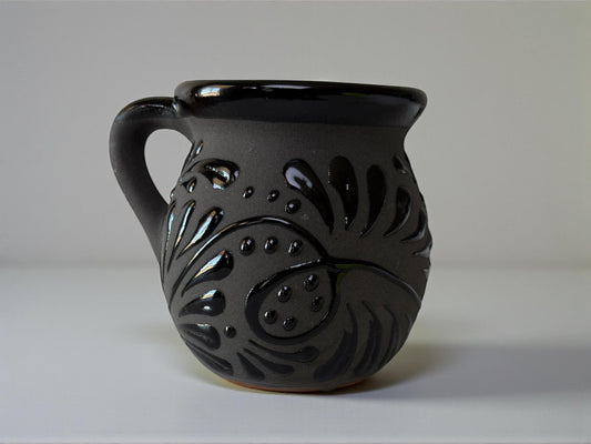 Black Talavera jarrito mugs set hand-painted in Mexico