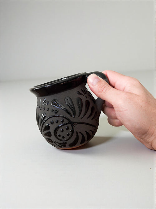 Black jarrito mug 14 oz handmade Mexican pottery