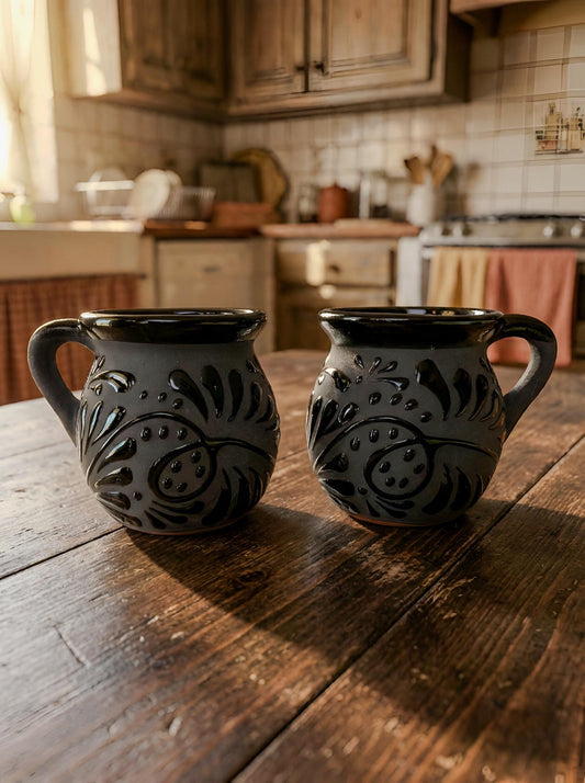 Talavera jarritos set of 6 with black stand