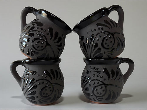Black on black Talavera jarrito pattern detail