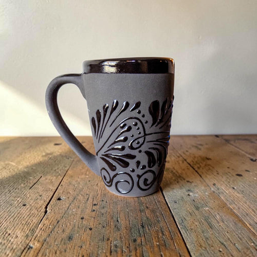 Black Talavera Large Coffee Mug 17 oz - Handmade Mexican Pottery