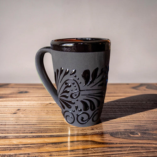 Large black ceramic mug handmade in Mexico