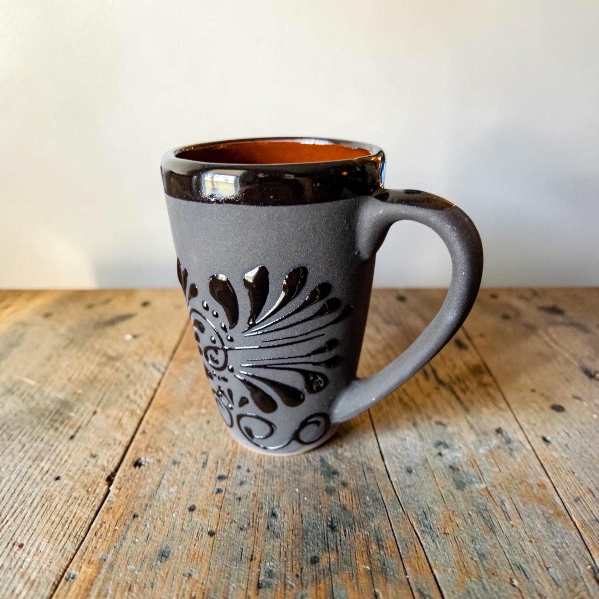 Black Talavera mug glaze detail handmade