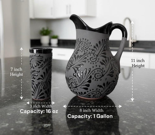Black Talavera pitcher 1 gallon hand-painted in Mexico