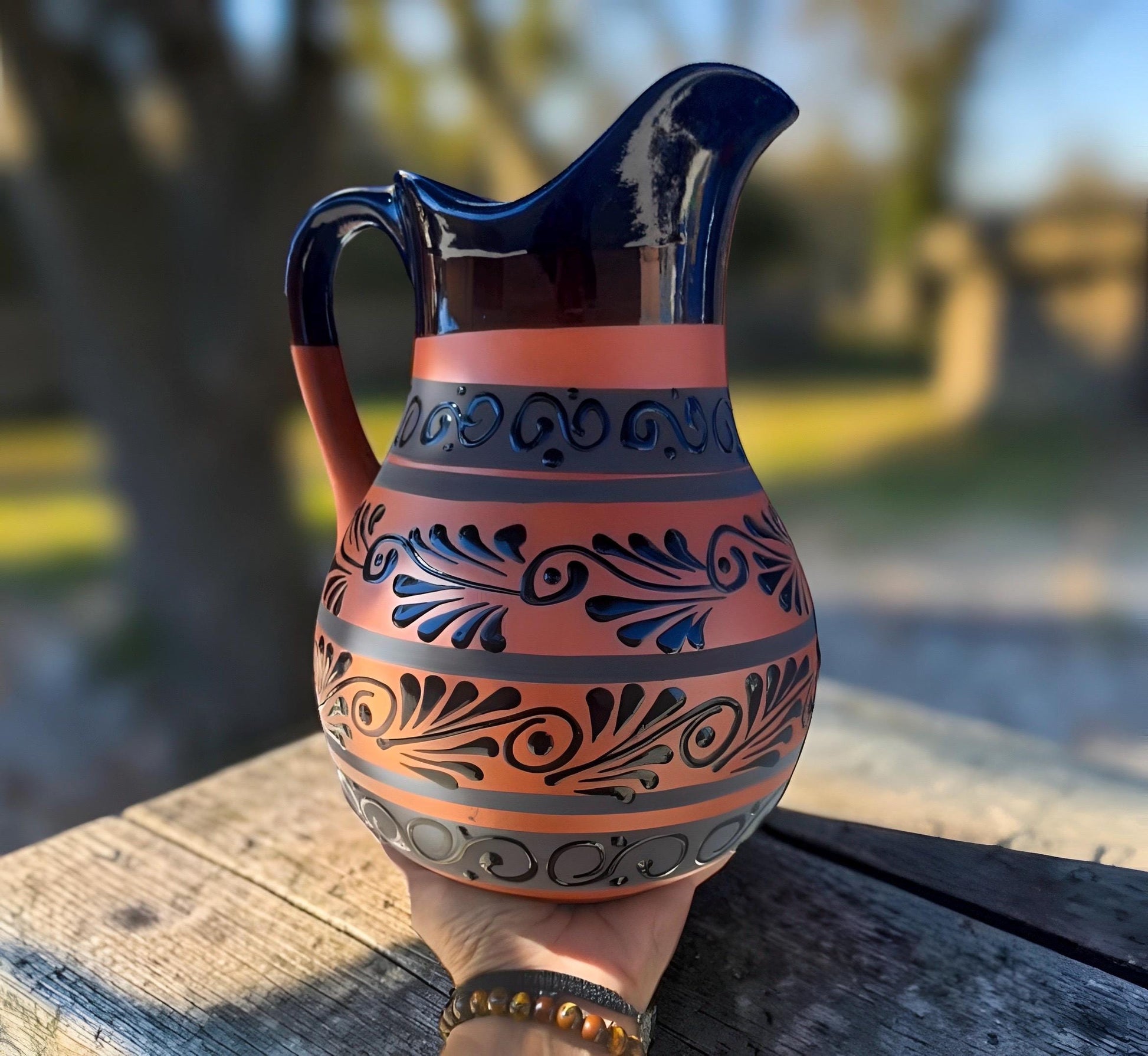 Talavera pitcher set with 6 matching glasses