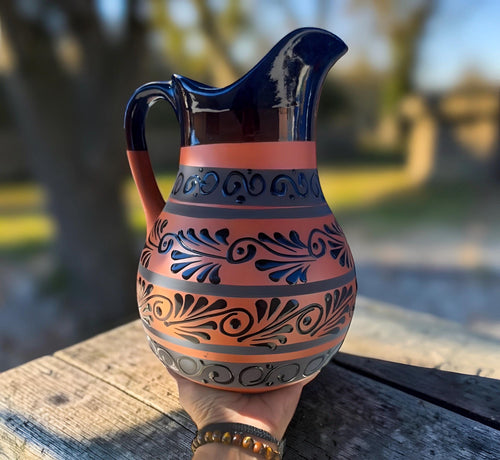 Talavera pitcher set with 6 matching glasses