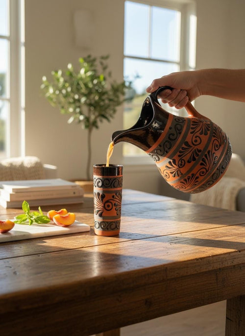 Black Talavera glass 16 oz hand-painted detail