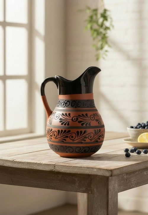 Black on black Talavera pitcher pattern detail
