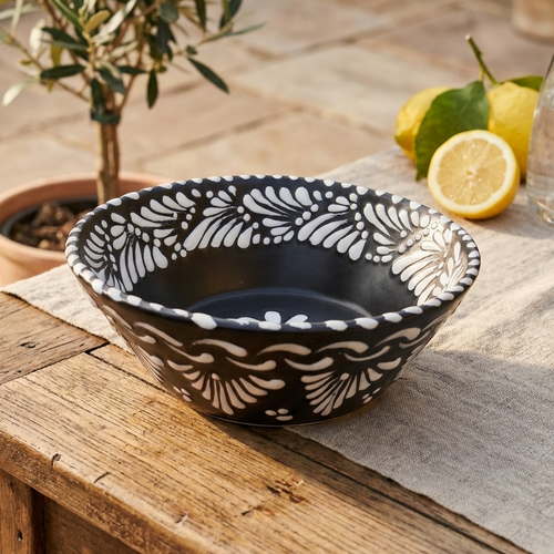Black Talavera serving bowl handmade in Mexico