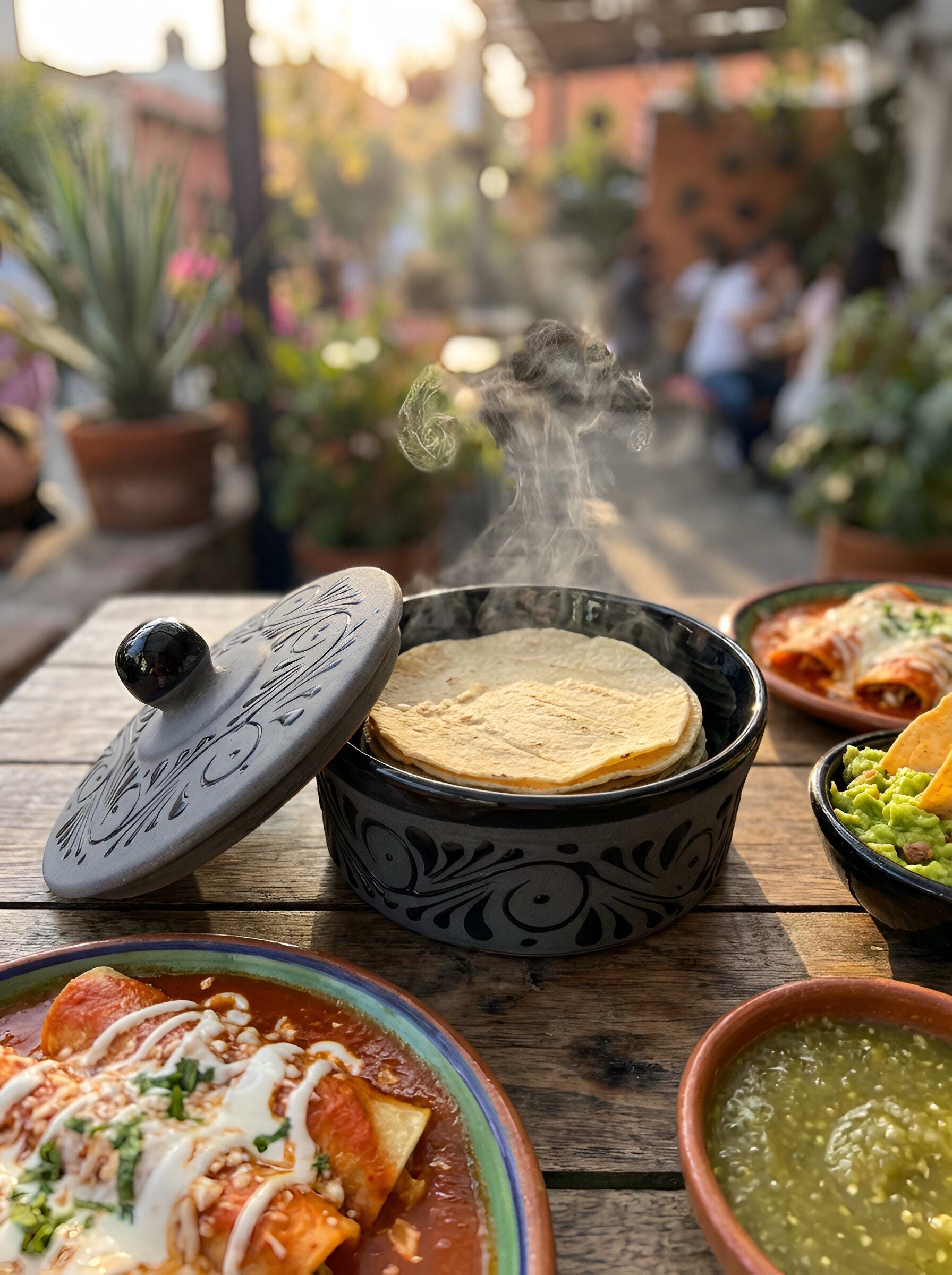 Black Talavera Tortilla Warmer with Lid - Handmade Mexican Pottery