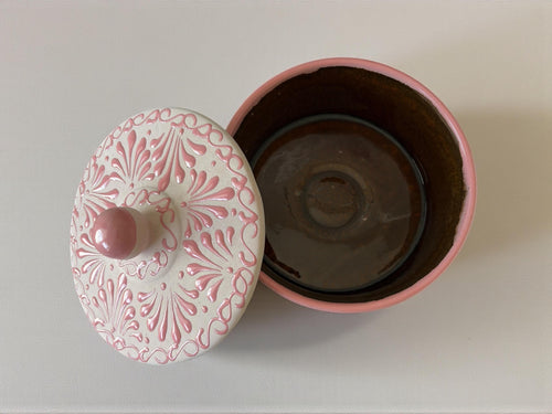 Talavera tortilla warmer on kitchen table