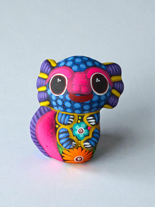 Blue axolotl alebrije, handpainted clay Mexican folk art sculpture