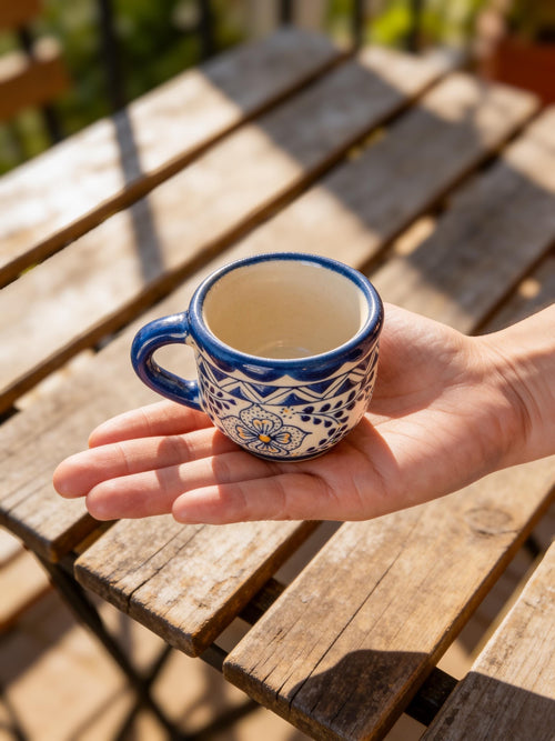 Blue ceramic espresso cup handmade stoneware mini mug