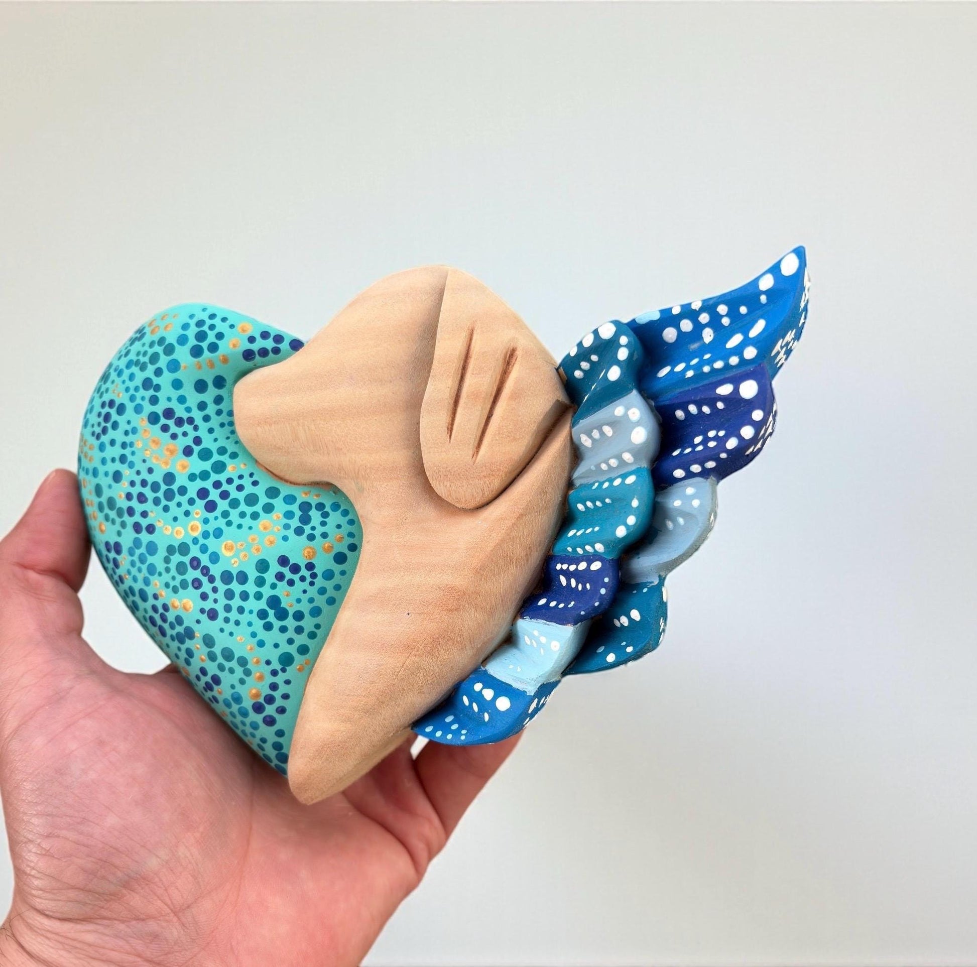 Blue wood dog heart wall art, handcarved Mexican folk art